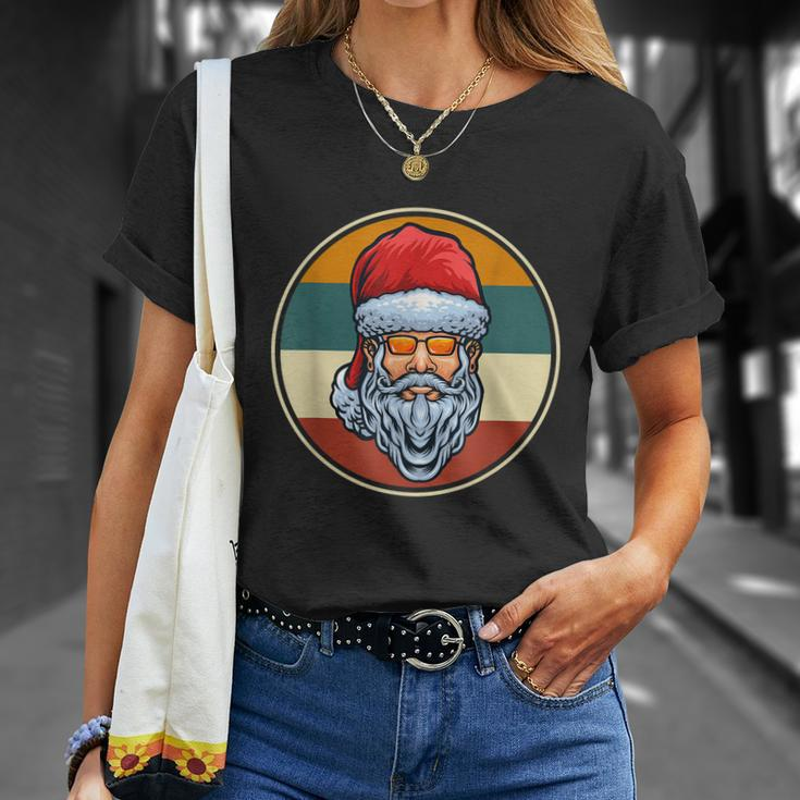 Funny Santa Claus Face Sunglasses With Hat Beard Christmas Vintage Retro Unisex T-Shirt Gifts for Her