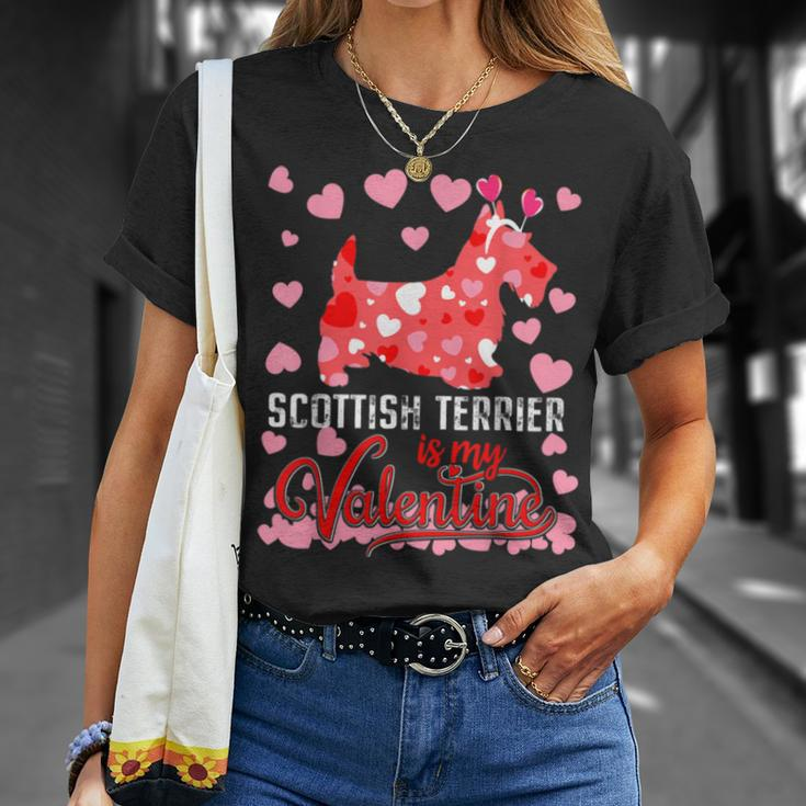 Funny Scottish Terrier Is My Valentine Dog Lover Dad Mom Unisex T-Shirt Gifts for Her