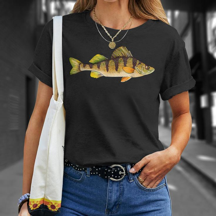 Funny Yellow Perch Fishing Freshwater Fish Angler Unisex T-Shirt Gifts for Her