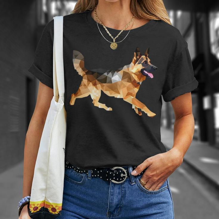 German Shepherd Running Polygon Poly Dog Dad Mom Lover Unisex T-Shirt Gifts for Her