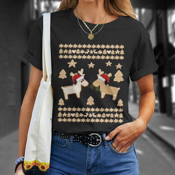 Gingerbread Santa Deer Cookies Funny Ugly Christmas Reindeer Gift Unisex T-Shirt Gifts for Her