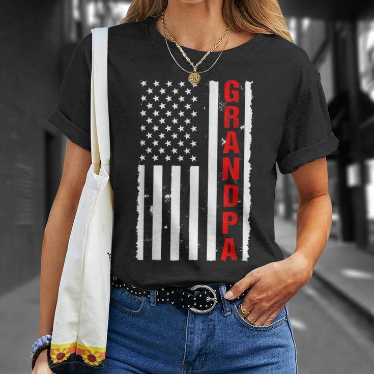 Grandpa Usa Flag Firefighter Thin Red Line Fireman T-Shirt Gifts for Her