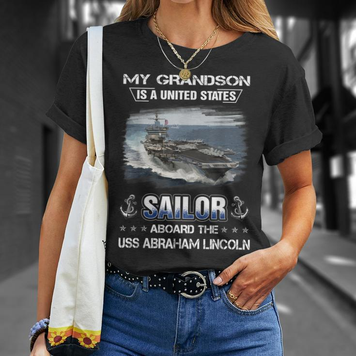 My Grandson Is A Sailor Aboard Uss Abraham Lincoln Cvn 72 T-Shirt Gifts for Her