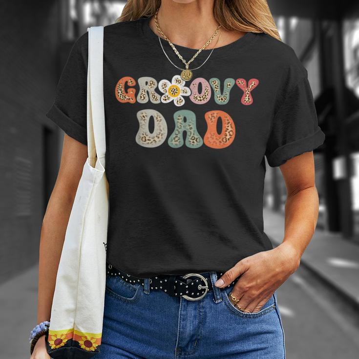 Groovy Dad Retro Leopard Colorful Flowers Design Unisex T-Shirt Gifts for Her