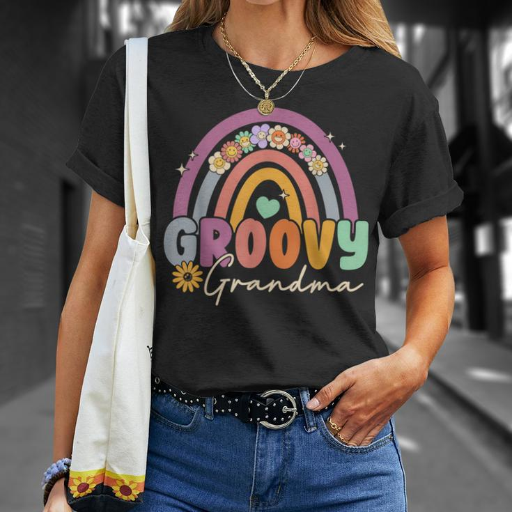 Groovy Grandma Rainbow Colorful Flowers Design Grandmother Unisex T-Shirt Gifts for Her