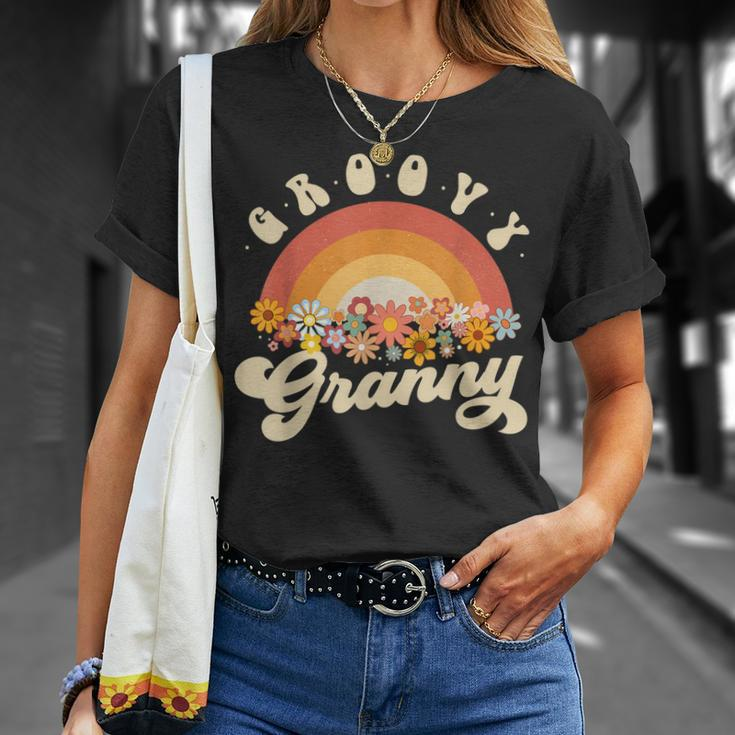 Groovy Granny Retro Rainbow Colorful Flowers Design Grandma Unisex T-Shirt Gifts for Her
