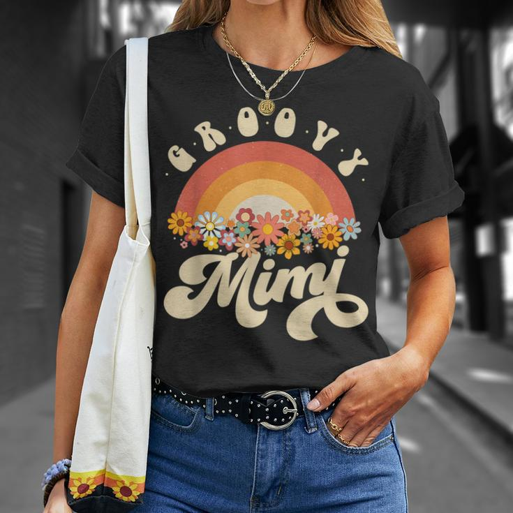 Groovy Mimi Retro Rainbow Colorful Flowers Design Grandma Unisex T-Shirt Gifts for Her