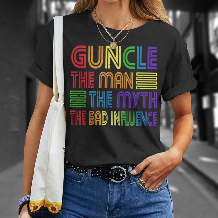 Guncle The Man Myth Bad Influence Gay Uncle Godfather Gift For Mens Unisex T-Shirt Gifts for Her