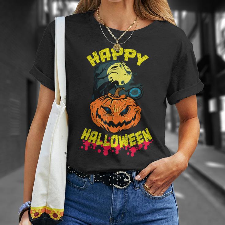 Halloween Grinsender Kürbis Horror Lustiges Spaß T-Shirt Geschenke für Sie