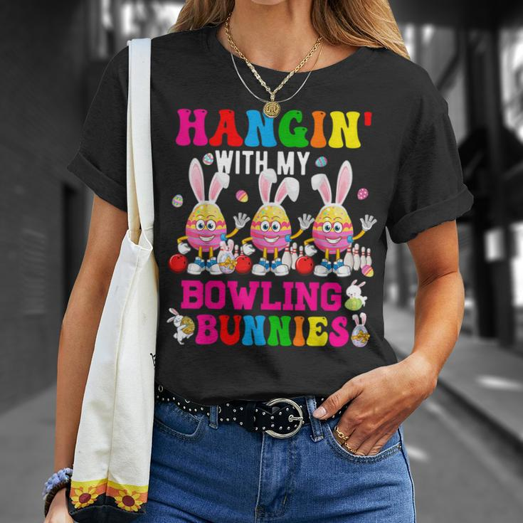Hangin With My Bowling Bunnies Three Cute Bunny Eggs Player Unisex T-Shirt Gifts for Her
