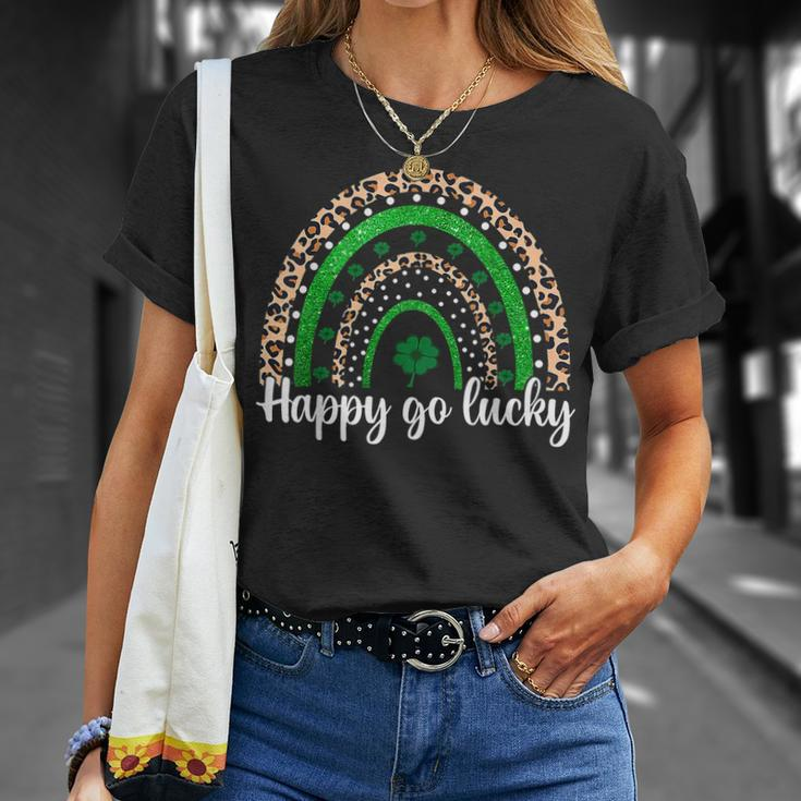 Happy Go Lucky St Patricks Day Rainbow Lucky Clover Shamrock T-Shirt Gifts for Her