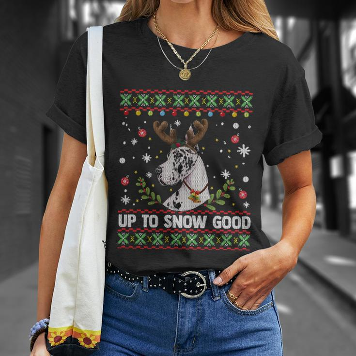 Harlequin Great Dane Dog Reindeer Ugly Christmas Sweater Great Gift Unisex T-Shirt Gifts for Her