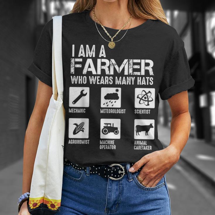I Am A Farmer Who Wears Many Hats Tractor Unisex T-Shirt | Mazezy