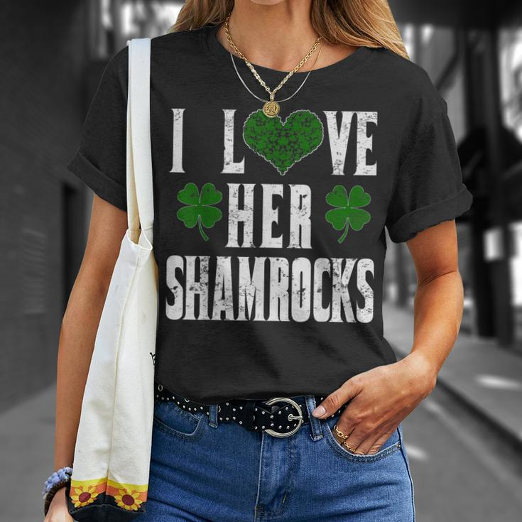 I Love Her Shamrocks Funny Couples St Patricks DayShirt Unisex T-Shirt Gifts for Her
