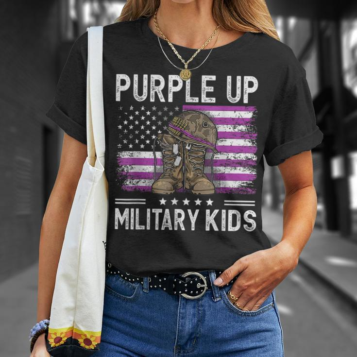I Purple Up Month Of Military Kids Boots Us Flag Vintage Unisex T-Shirt Gifts for Her
