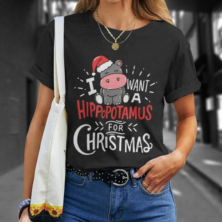 I Want Hippopotamus For Christmas Hippo Xmas Cute Gift Unisex T-Shirt Gifts for Her