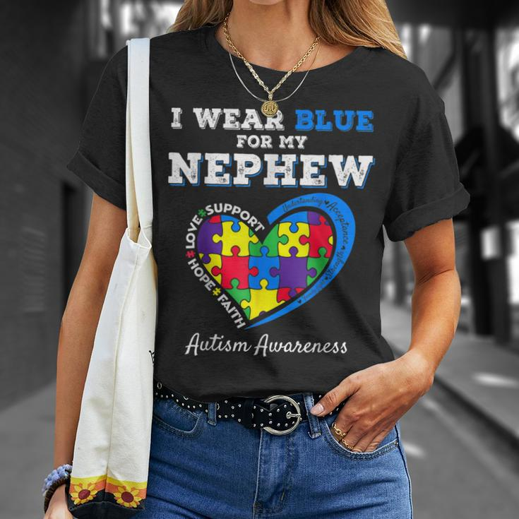 I Wear Blue For My Nephew Autism Awareness Uncle Aunt Puzzle Unisex T-Shirt Gifts for Her