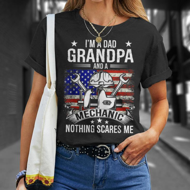 Im A Dad Grandpa Mechanic Quotes American Flag Patriotic Gift For Mens Unisex T-Shirt Gifts for Her