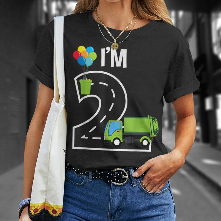 Im Two 2 Year Old Birthday Boy Garbage Truck Toddler Unisex T-Shirt Gifts for Her