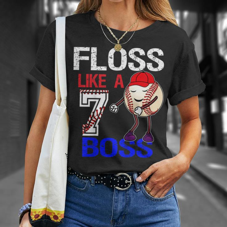 Kids 7 Year Old 7Th Birthday Floss Like A Boss BaseballShirt Unisex T-Shirt Gifts for Her