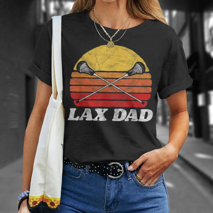 Lax Dad Vintage X Crossed Lacrosse Sticks 80S Sunset Retro T-Shirt Gifts for Her