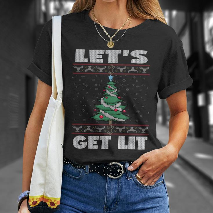 Lets Get Lit Funny Ugly Christmas Cool Gift Unisex T-Shirt Gifts for Her