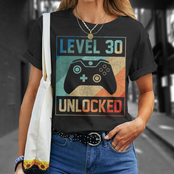 Level 30 Unlocked Shirt Video Gamer 30Th Birthday Gifts Tee Unisex T-Shirt Gifts for Her