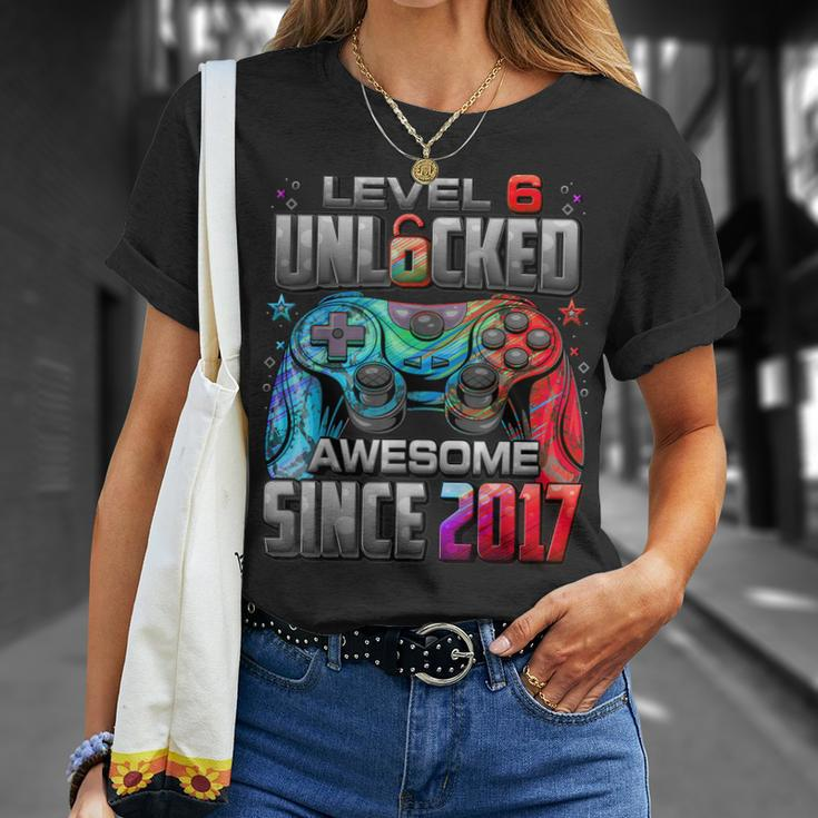 Level 6 Unlocked Awesome Since 2017 6Th Birthday Gaming Unisex T-Shirt Gifts for Her