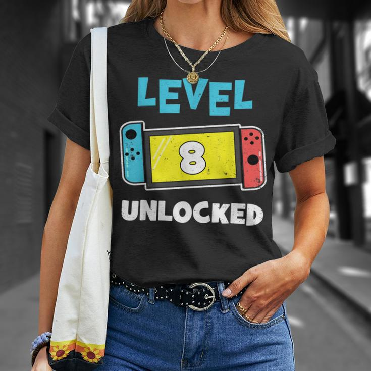Level 8 Unlocked Gamer 8Th Birthday Video Game Lovers Unisex T-Shirt Gifts for Her