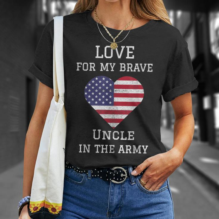 Love For My Brave Uncle In The Army American Heart Unisex T-Shirt Gifts for Her