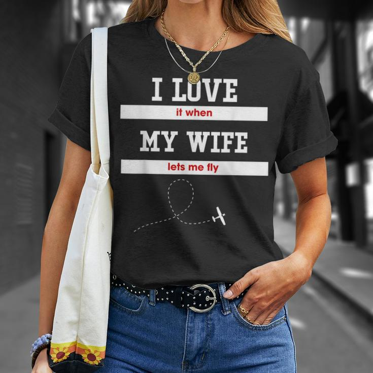 Mens I Love It When My Wife Lets Me Fly Pilot Fun T-shirt Gifts for Her