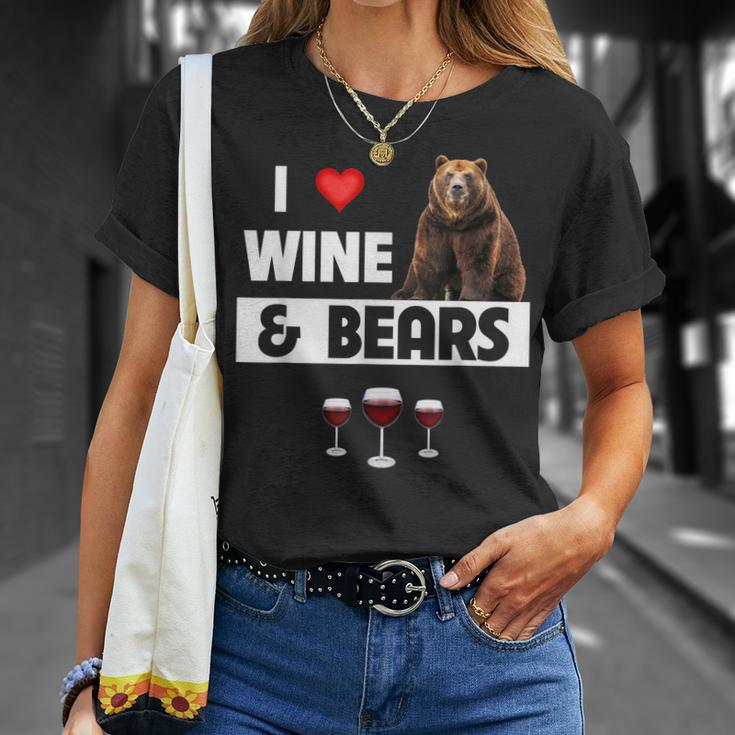 I Love Wine And Bears Lustiges Trinken Camping Wildtiere Tier T-Shirt Geschenke für Sie