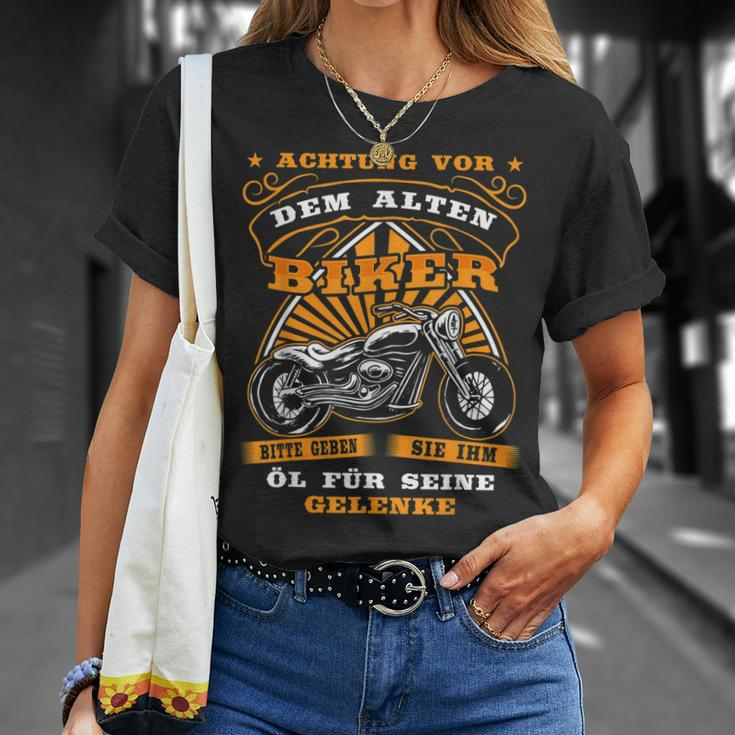 Lustiges Motorrad T-Shirt für Herren, Achtung Alter Biker Opa Geschenke für Sie