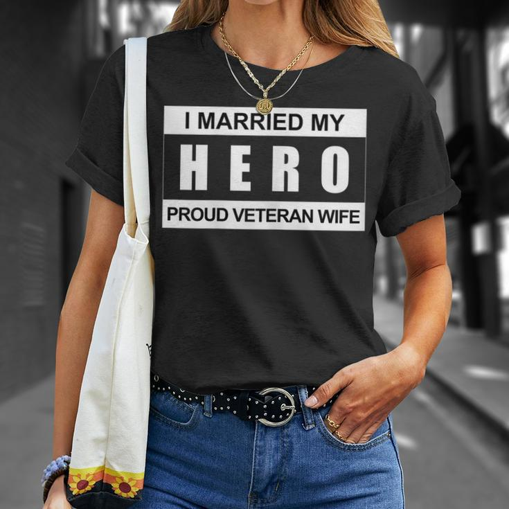 Womens I Married My Hero Proud Veteran WifeWomen T-shirt Gifts for Her