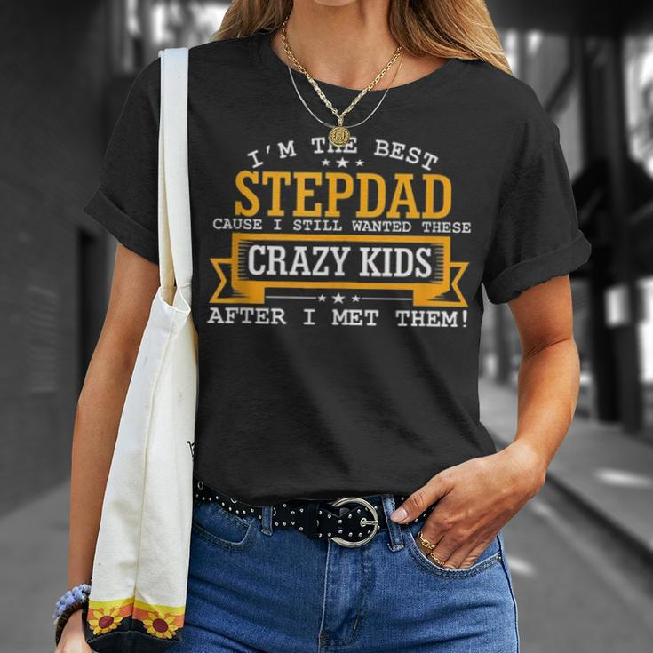 Mens Best Stepdad Wanted Crazy Kids Fathers Day Birthday Unisex T-Shirt Gifts for Her