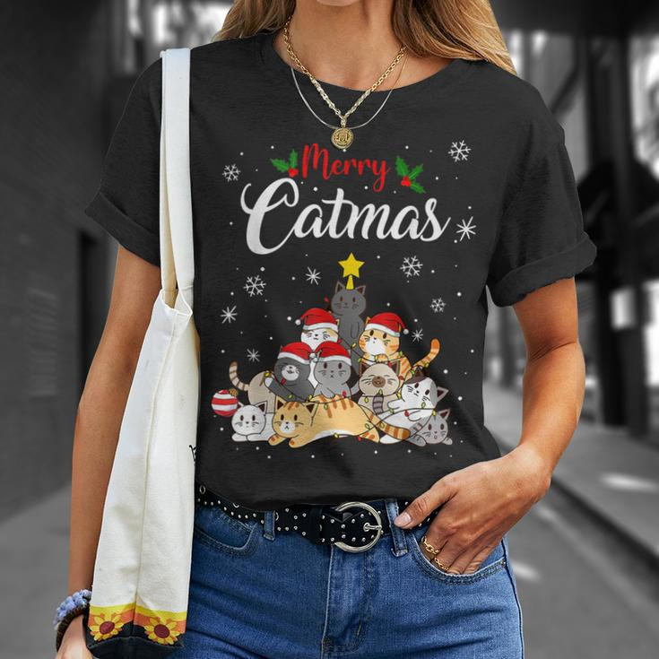 Merry Catmas Funny Cat Mom Cat Dad Christmas Cat Unisex T-Shirt Gifts for Her