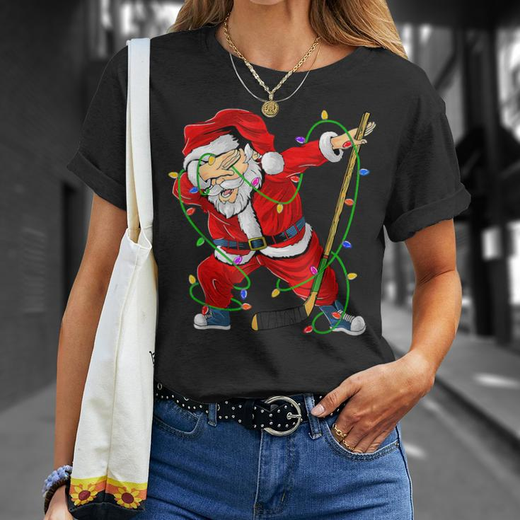 Merry Christmas Ice Hockey Dabbing Santa Claus Hockey Player T-shirt Gifts for Her