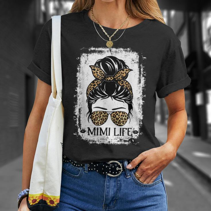 Mimi Life Women Messy Bun Leopard Decor Grandma Unisex T-Shirt Gifts for Her