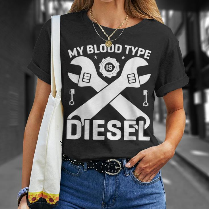 My Blood Type Is Diesel Car Mechanic Funny Engine Unisex T-Shirt Gifts for Her