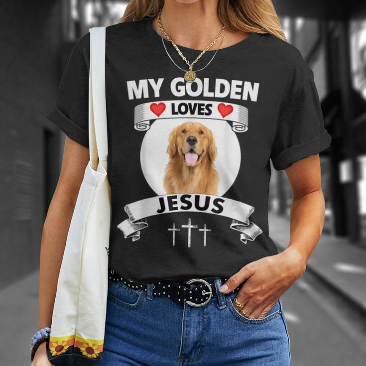 My Golden Retriever Loves Jesus Christian Family Dog Mom Dad Unisex T-Shirt Gifts for Her