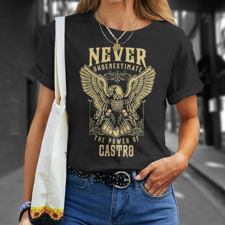 Never Underestimate The Power Of Castro Personalized Last Name Unisex T-Shirt Gifts for Her