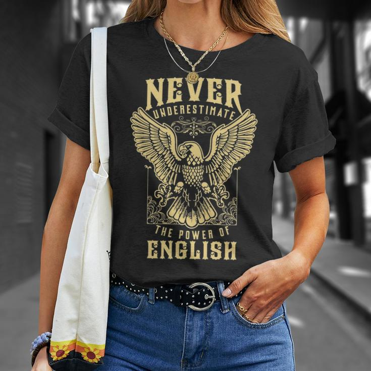 Never Underestimate The Power Of English Personalized Last Name Unisex T-Shirt Gifts for Her