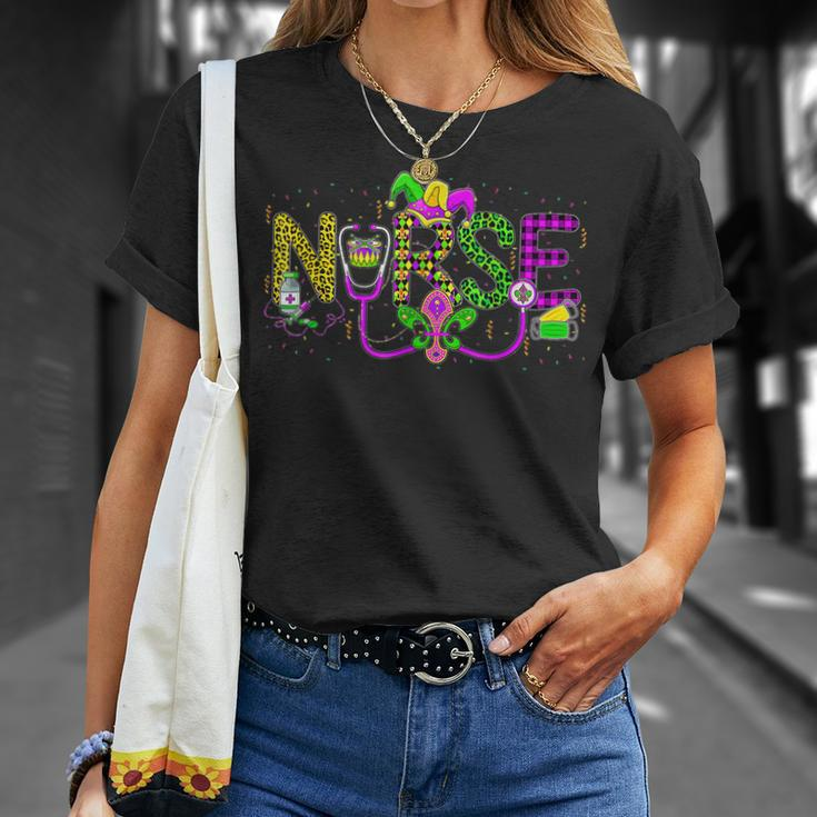 Nurse Mardi Gras Scrub Top Rn Icu Pacu Nicu Er Cna Womens T-shirt Gifts for Her