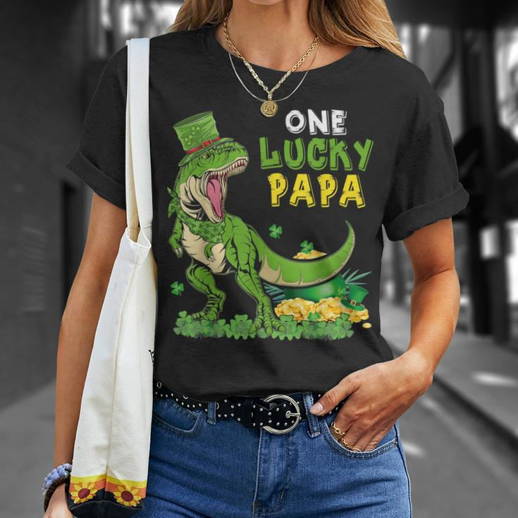 One Lucky Papa St Patricks Day T-Rex Leprechaun T-Shirt Gifts for Her