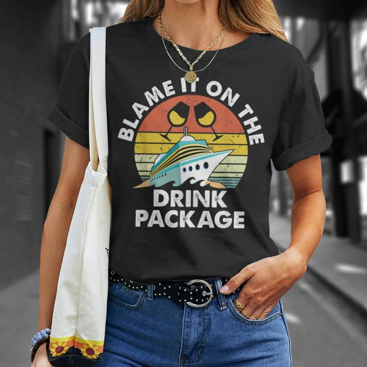 Ped6 Blame It On The Drink Package Retro Drinking Cruise T-Shirt Gifts for Her
