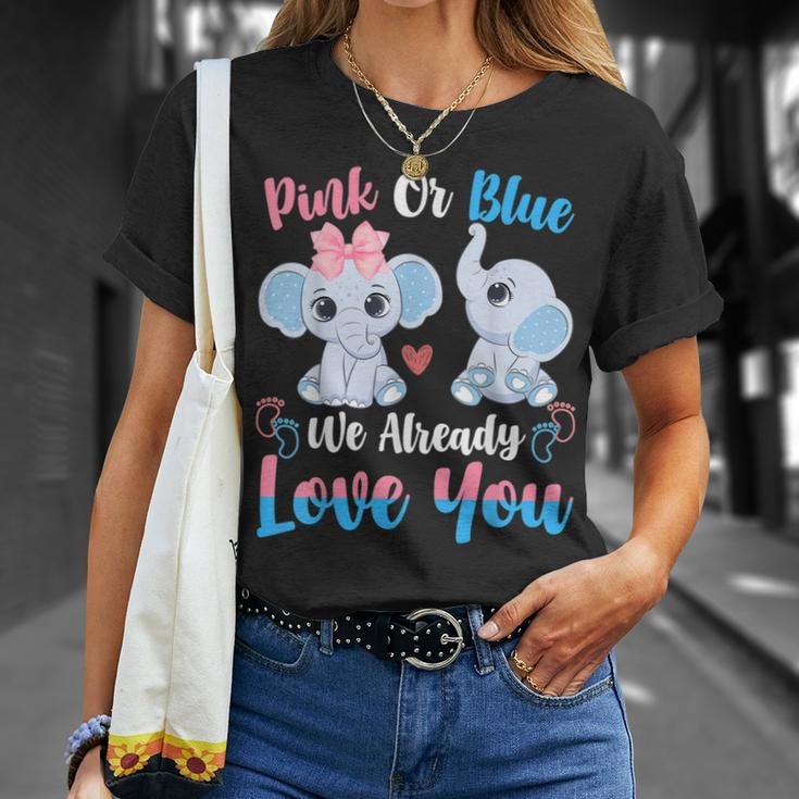 Pink Or Blue We Always Love You Funny Elephant Gender Reveal Unisex T-Shirt Gifts for Her