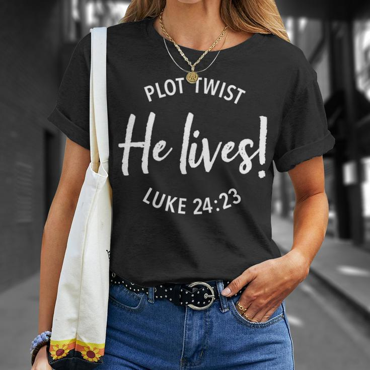 Plot Twist He Lives Shirt Easter Sunday Saying Dark Unisex T-Shirt Gifts for Her