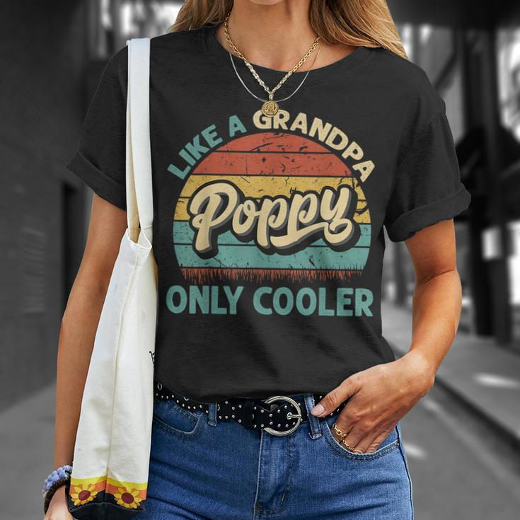 Mens Poppy Like A Grandpa Only Cooler Vintage Dad Fathers Day T-Shirt Gifts for Her