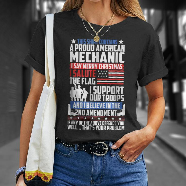Proud American Mechanic Salute Support 2Nd Amendment Unisex T-Shirt Gifts for Her