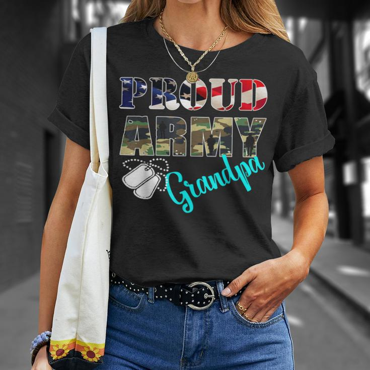 Proud Army Grandpa Flag American Military Family Unisex T-Shirt Gifts for Her